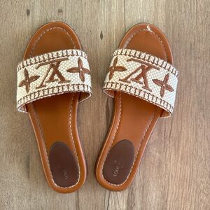 Louis Vuitton white and brown monogram slides
